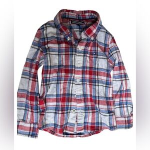 Tommy Hilfiger Kids Red and Blue Plaid Button Down Shirt